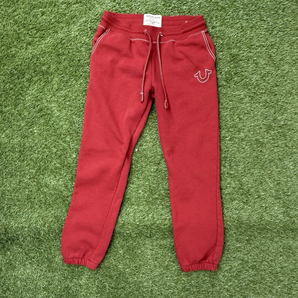 True Religion Womens Red Tracksuit Set Big T Stitch Zip Hoodie Joggers Medium M - Picture 7 of 7
